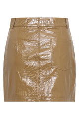 Leather Mini Skirt - Camel Croc