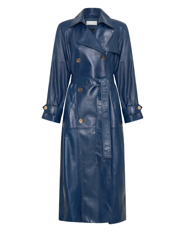 Navy Leather Trench Coat