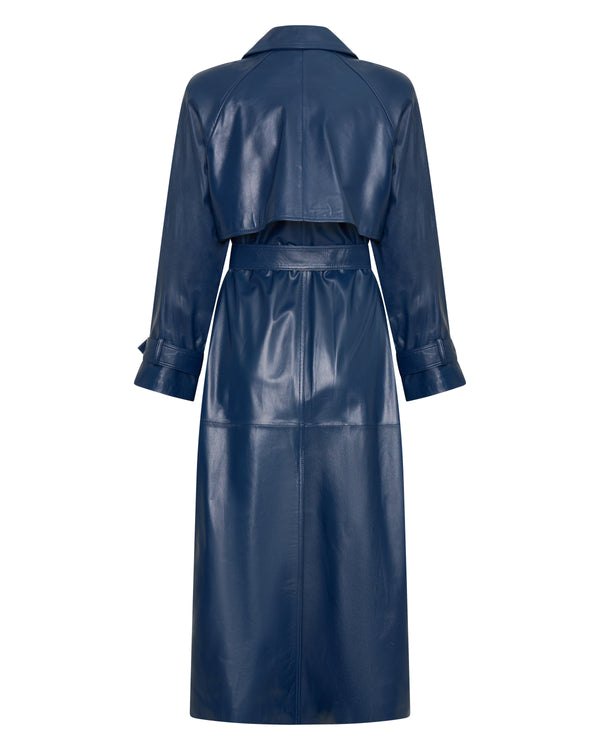 Navy Leather Trench Coat