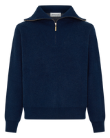Cashmere Zip Jumper with Horse- Navy