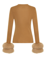 Wool Long Sleeve Top Fur Cuff - Tan