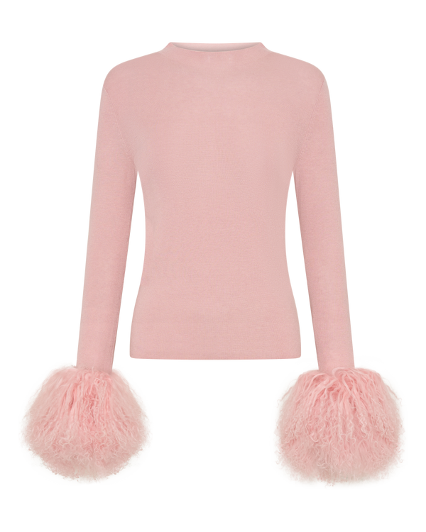 Wool Long Sleeve Top Shearling Cuff - Pink