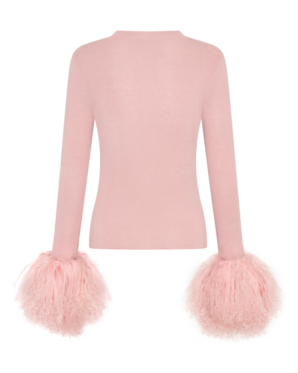 Wool Long Sleeve Top Shearling Cuff - Pink