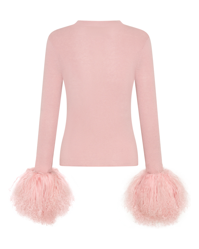 Wool Long Sleeve Top Shearling Cuff - Pink