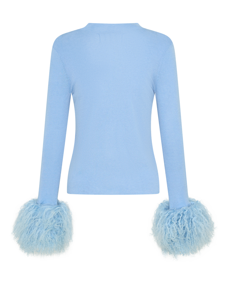 Wool Long Sleeve Top Shearling Cuff - Blue