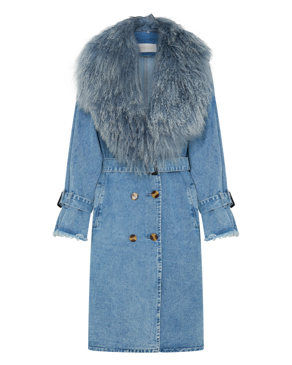 Denim and Shearling Trench Coat