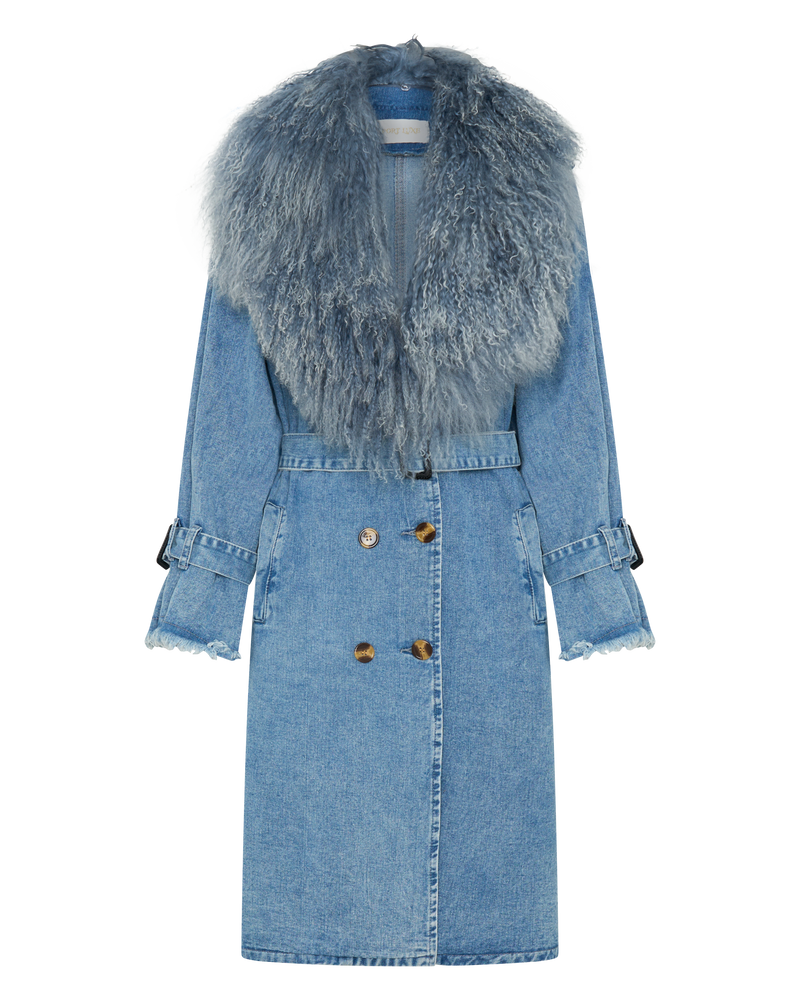Denim and Shearling Trench Coat