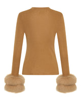 Wool Long Sleeve Top Fur Cuff - Tan