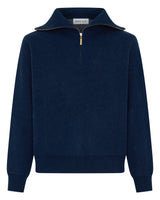 Cashmere Zip Jumper with Horse- Navy