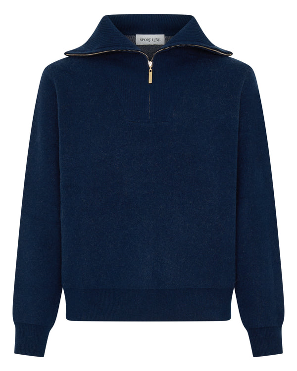 Cashmere Zip Jumper with Horse- Navy