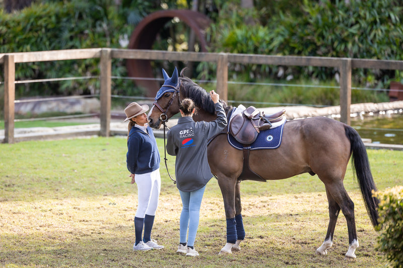 Cashmere Zip Jumper with Horse- Navy