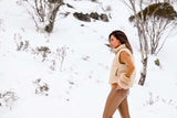 Wool Long Sleeve Top Fur Cuff - Tan