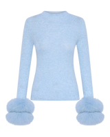 Wool Long Sleeve Top Fur Cuff - blue