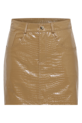 Leather Mini Skirt - Camel Croc