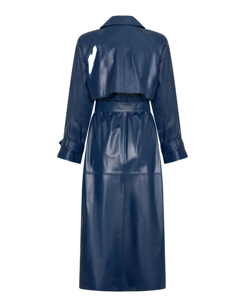 Navy Leather Trench Coat