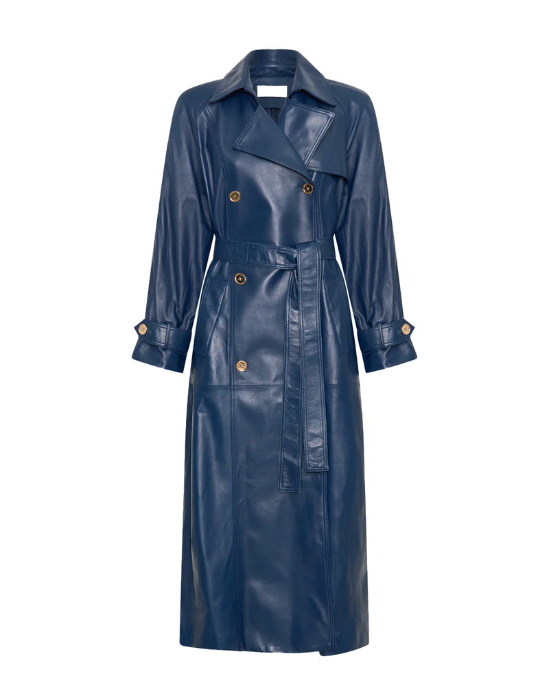 Navy Leather Trench Coat