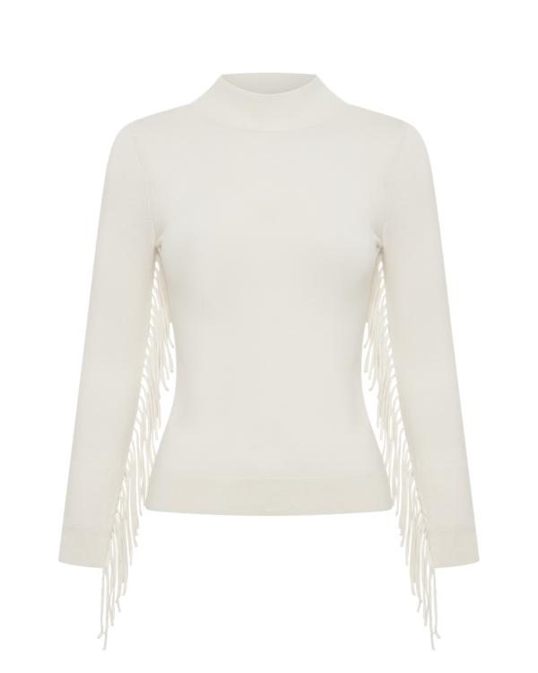 Cashmere Tassle Top - White